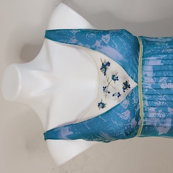 Vintage Rebecca Taylor Blue Silk Floral Dress Size 4 - Picture 3 of 13